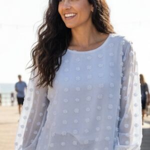 Sheer Textured Long Sleeve Blouse